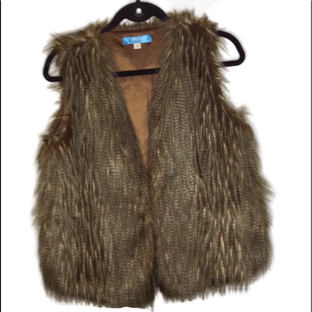 Buttons Women’s Fur Faux Jacket Gold Brown Small